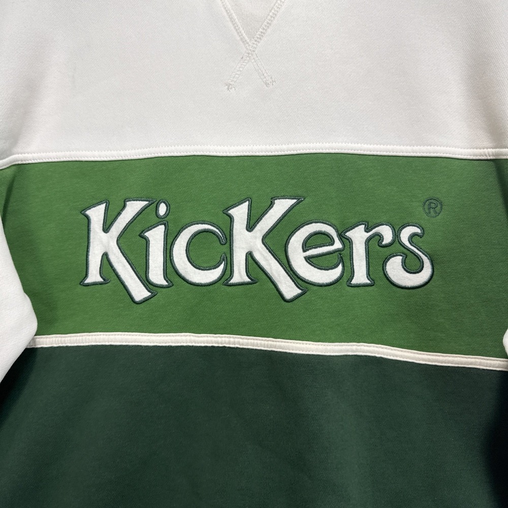 Vintage Kickers Embroidered Spellout Sweater unisex sz XS TAN GREEN - Picture 2 of 10